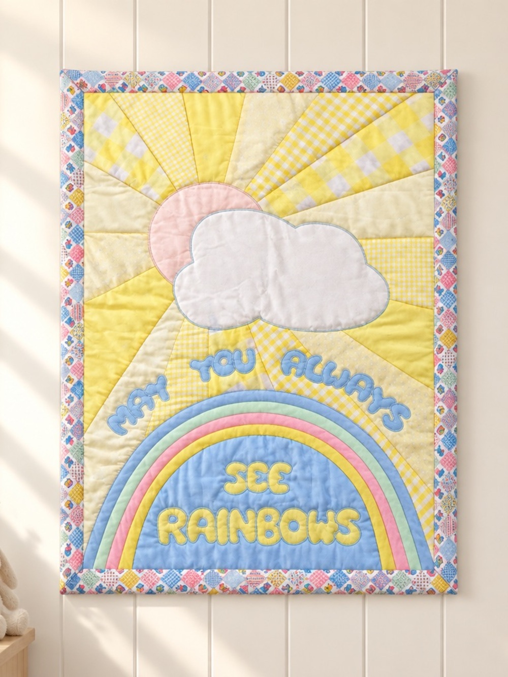 Vintage Pastel Rainbow Nursery Wall Quilt